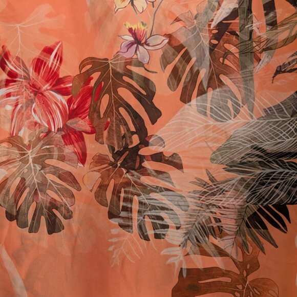 FRANK LYMAN Blouse L Multicolor Floral Sheer Embellished Roll Tab Sleeve Tie - Picture 9 of 14